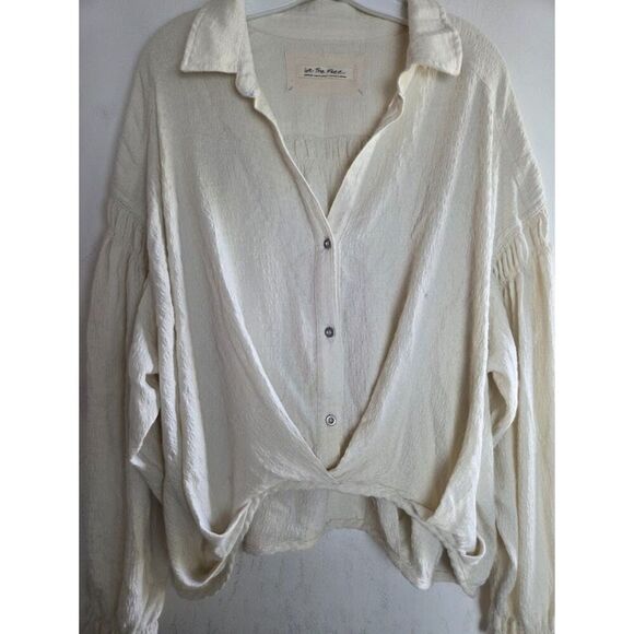 We the Free "Rockaway" Oversized Knit Ivory Button Down Blouse Medium - Picture 6 of 8